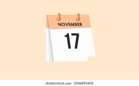 November 17 - calendar and Time planner. Daily Calendar Icon reminder. Vector Illustration.