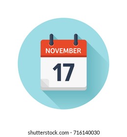 November 17. Vector flat daily calendar icon. Date and time, day, month 2018. Holiday. Season.