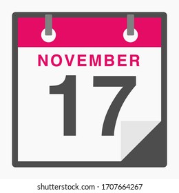 November 17th Flat icon calendar isolated on white background. Vector illustration
