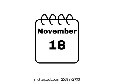 November - 18 Calendar Icon. Calendar Icon with white background. Flat style. Date, day and month.