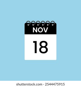 Recordatorio del calendario del 18 de noviembre. 18 de noviembre Fecha Mes Calendario icono de diseño Plantilla.