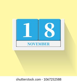 November 18. Vector flat daily calendar icon. Date and time, day, month. Holiday. Season.