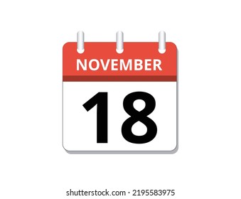 November, 18th calendar icon vector, concept of schedule, business and tasks
