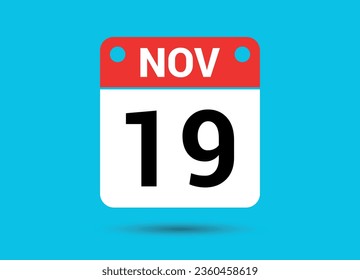 Noviembre 19 Fecha del calendario Icono plano Día 19 Ilustración vectorial