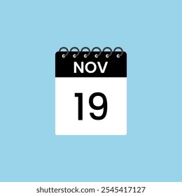 Recordatorio del calendario del 19 de noviembre. 19 de noviembre Fecha Mes Calendario icono de diseño Plantilla.