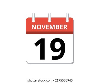 November, 19th calendar icon vector, concept of schedule, business and tasks
