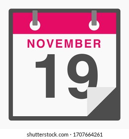 19. November Flaches Symbol, einzeln auf weißem Hintergrund. Vektorillustration