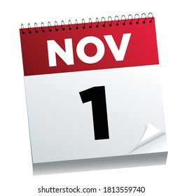 1 de noviembre en una página del calendario - ilustrado. 