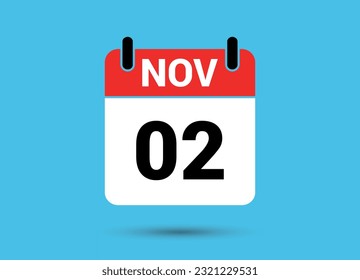 November 2 Calendar Date Flat Icon Day 2 Vector Illustration