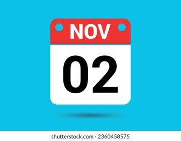 Noviembre 2 Fecha del calendario Icono plano Día 2 Ilustración vectorial