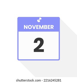 November 2 calendar icon. Date,  Month calendar icon vector illustration