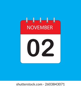 November 2 Calendar Icon – Flat Design Date Illustration