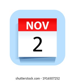 2 de noviembre. Icono de calendario. Ilustración vectorial.