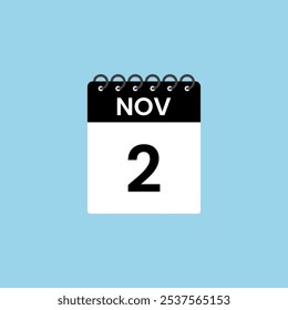 Recordatorio del calendario del 2 de noviembre. 2 de noviembre Fecha Mes calendario icono de diseño de Plantilla.