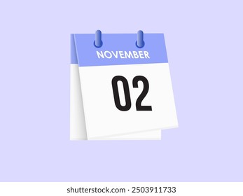 2 de noviembre - calendario y planificador de tiempo. Recordatorio de icono de calendario diario. Ilustración vectorial.