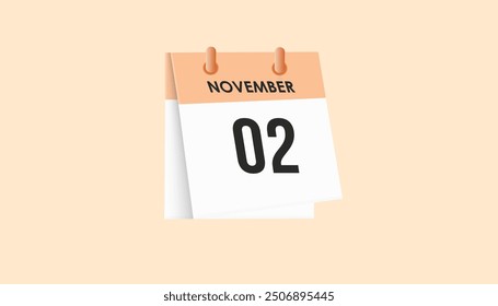 November 2 - calendar and Time planner. Daily Calendar Icon reminder. Vector Illustration.