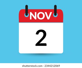 November 2. Flat icon calendar isolated on blue background. Date and month vector illustration