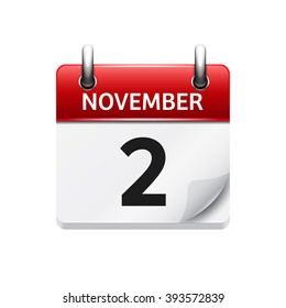 November 2 . Vector flat daily calendar icon. Date and time, day, month. Holiday.