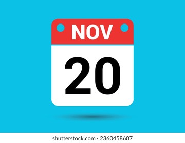 November 20 Calendar Date Flat Icon Day 20 Vector Illustration