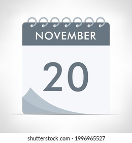 November 20 - Calendar Icon - Vector Illustration. Gray calendar.