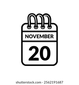November 20 Calendar icon vector illustration.