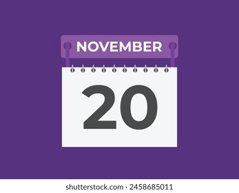 November  20 calendar reminder. 20 November  daily calendar icon template. Calendar 20 November  icon Design template. Vector illustration
