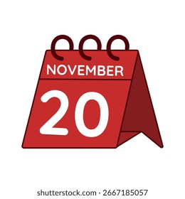 November 20 Schreibtisch Kalender Vektor auf weißem Hintergrund
Vektor roter Kalender, flaches Symbol
