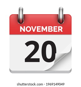 November 20 flat daily realistic calendar icon date vector image