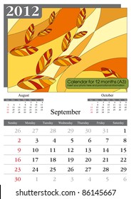 November. 2012 Calendar. Times New Roman and Garamond fonts used. A3