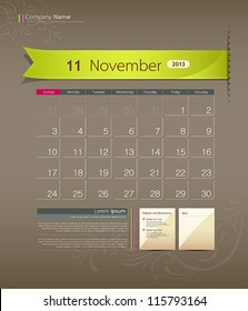 November 2013 calendar ribbon design, vector illustration