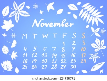 November 2013 calendar sheet, vector