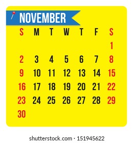 November 2014 calendar,  vector format