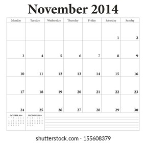 November 2014 -planning calendar. Weeks start on Monday.