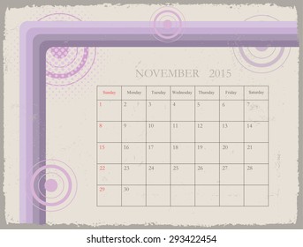 November 2015.Planning calendar for november 2015.Vector template.