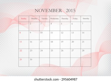 November 2015.Planning calendar for november 2015.Vector template.