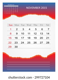 November 2015.Planning calendar for november 2015.Vector template.