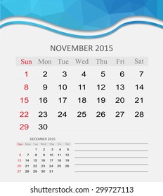 November 2015.Planning calendar for november 2015.Vector template.