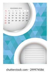 November 2015.Planning calendar for november 2015.Vector template.