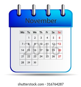 November 2016 calendar. 