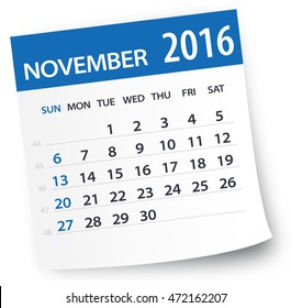 November 2016 calendar leaf - Illustration