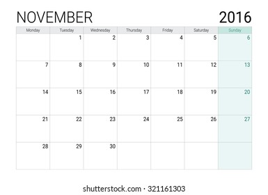 November 2016 calendar (or desk planner)