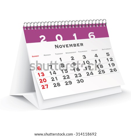 November 2016 desk calendar - vector illustration