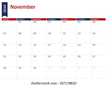 November 2016 - planning calendar 