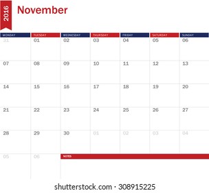 November 2016 - planning calendar 