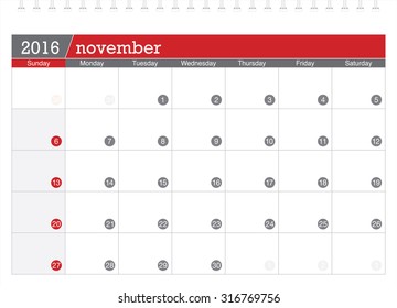 November 2016 planning calendar