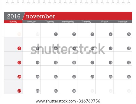 November 2016 planning calendar