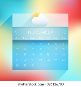 November: 2016 UI Calendar In Modern Style : Vector Illustration