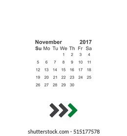 November 2017 Calendar Icon Vector flat design style