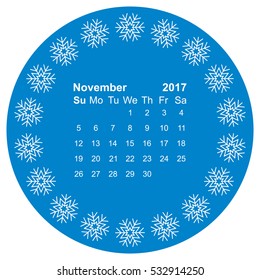 November 2017 Calendar Icon Vector flat design style