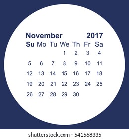 November 2017 Calendar Icon Vector flat design style
